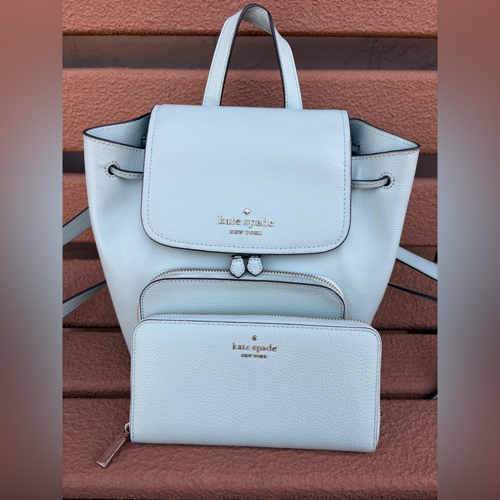 Kate spade sea foam green backpack & wallet